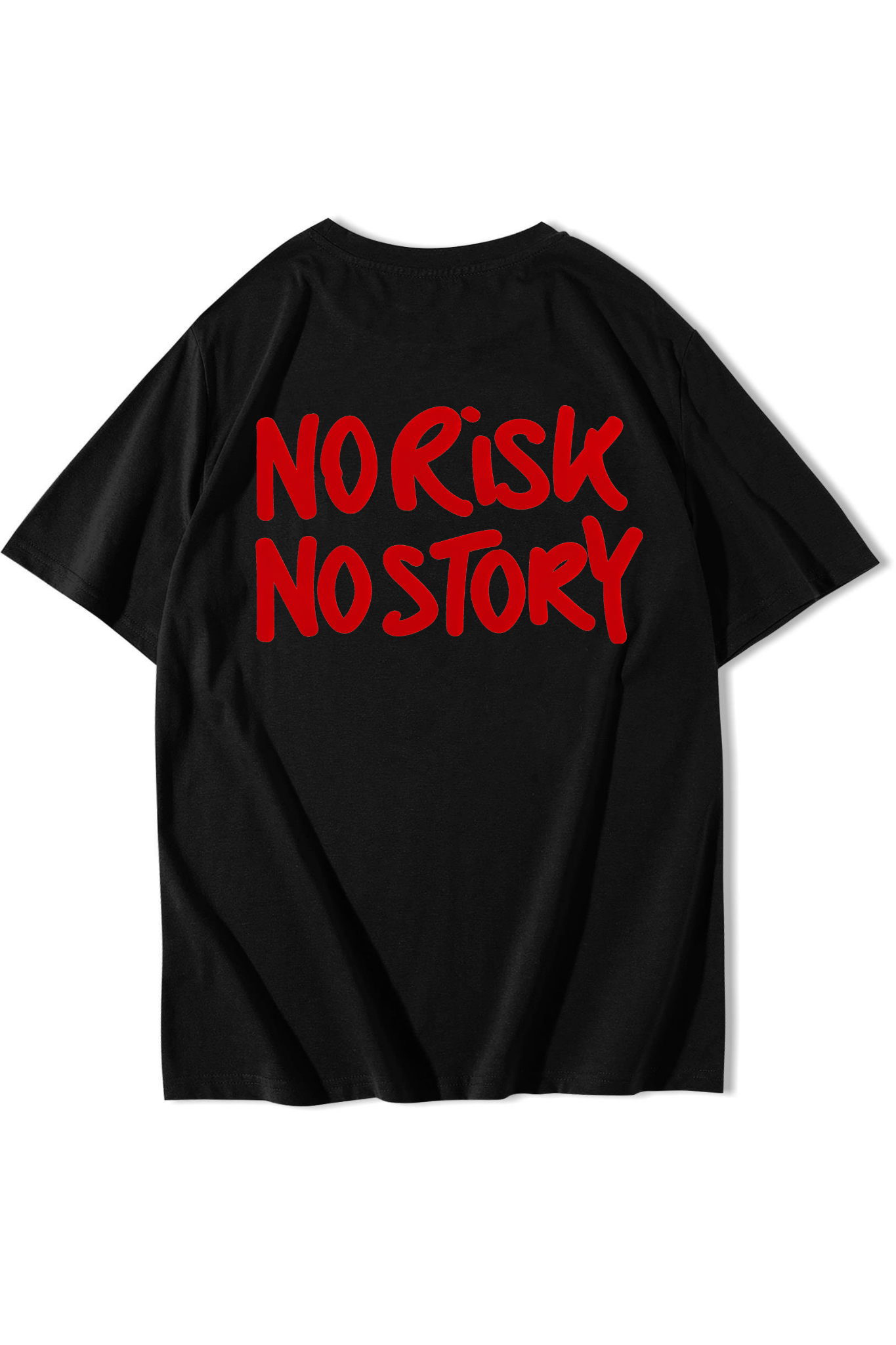 BRZ Collection Unisex Oversize RED - No Risk No Story - RED T-shirt Siyah