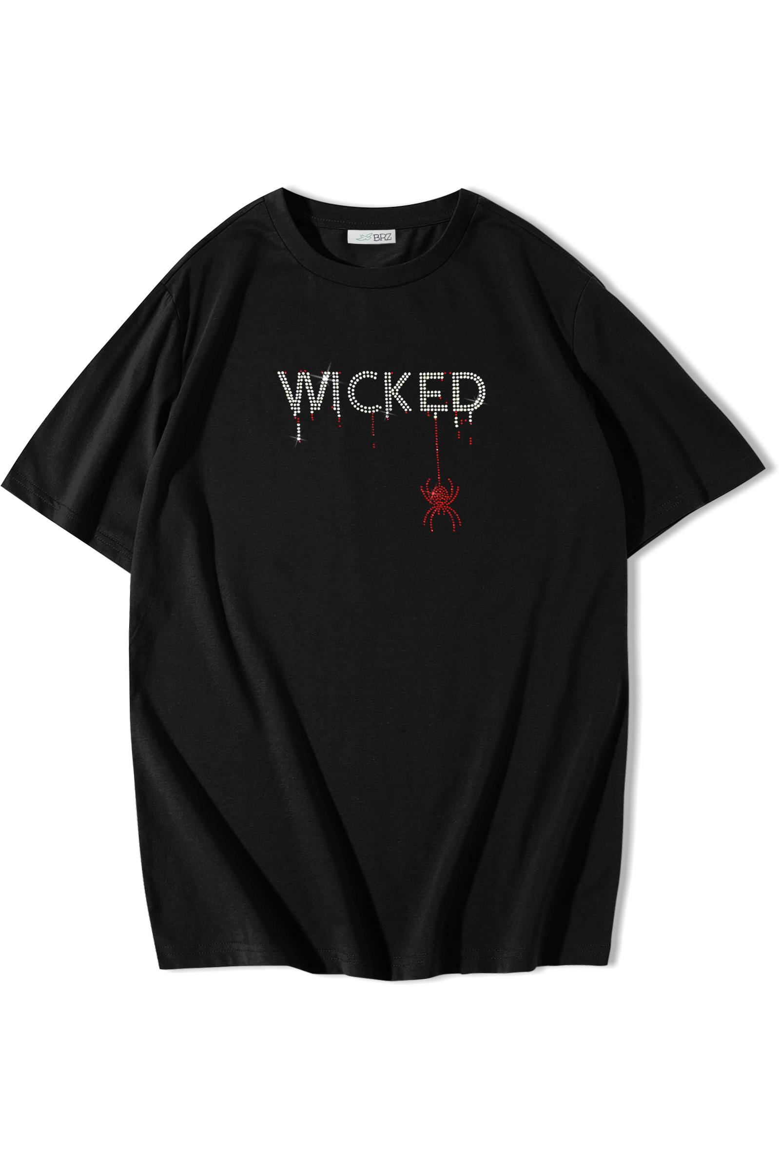 BRZ Collection Unisex Oversize Renkli Spider WICKED Kristal Taş Baskılı T-shirt