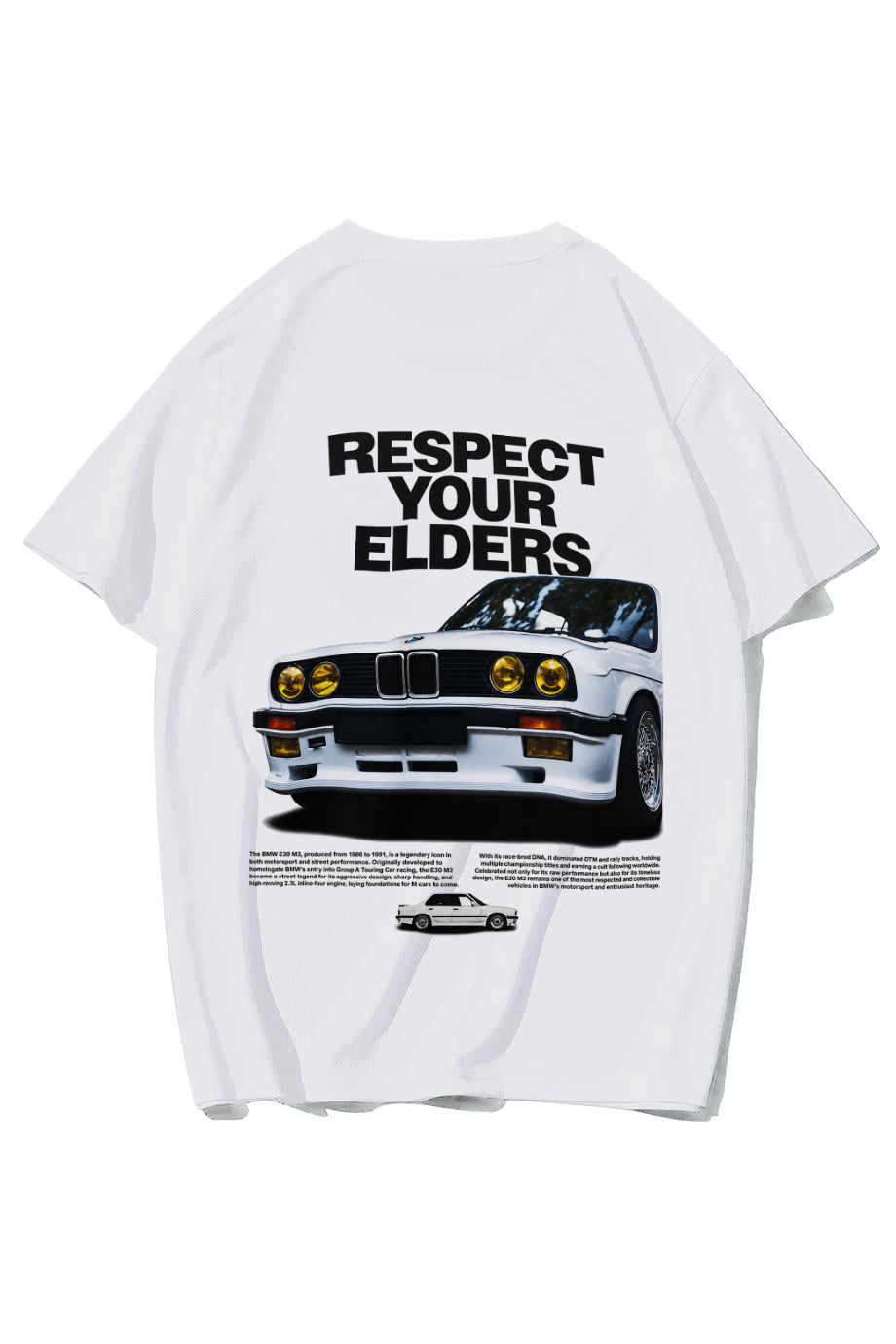 BRZ Collection Unisex Oversize Respect Your Elders BMW T-shirt (BEYAZ)