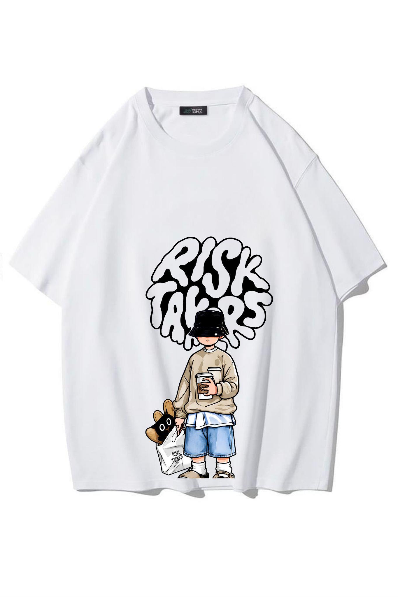 BRZ Collection Unisex Oversize Risk Takers T-shirt (BEYAZ)