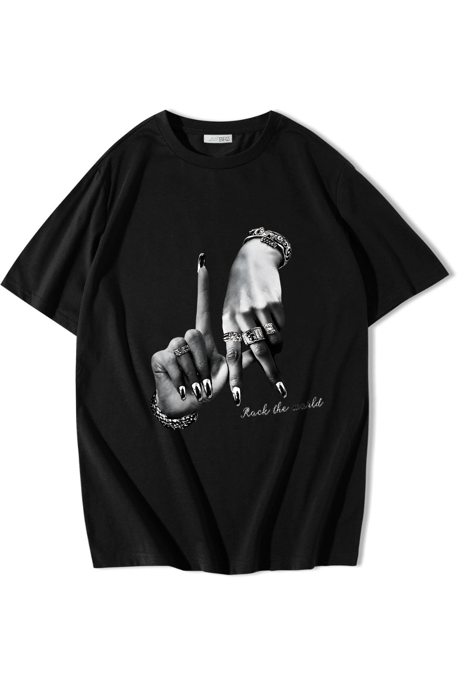 BRZ Collection Unisex Oversize Rock The World T-shirt Siyah