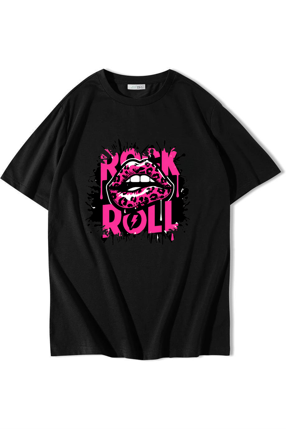 BRZ Collection Unisex Oversize Rockn Roll Lips T-shirt Siyah