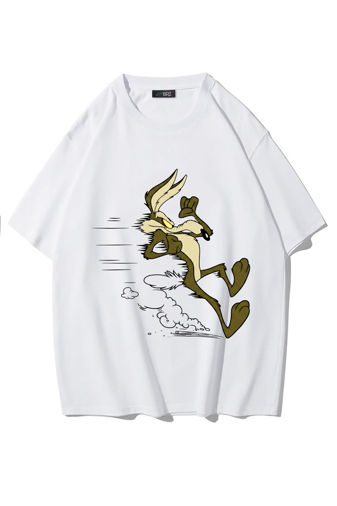 BRZ Collection Unisex Oversize Run - Wile E. Coyote T-shirt (BEYAZ)