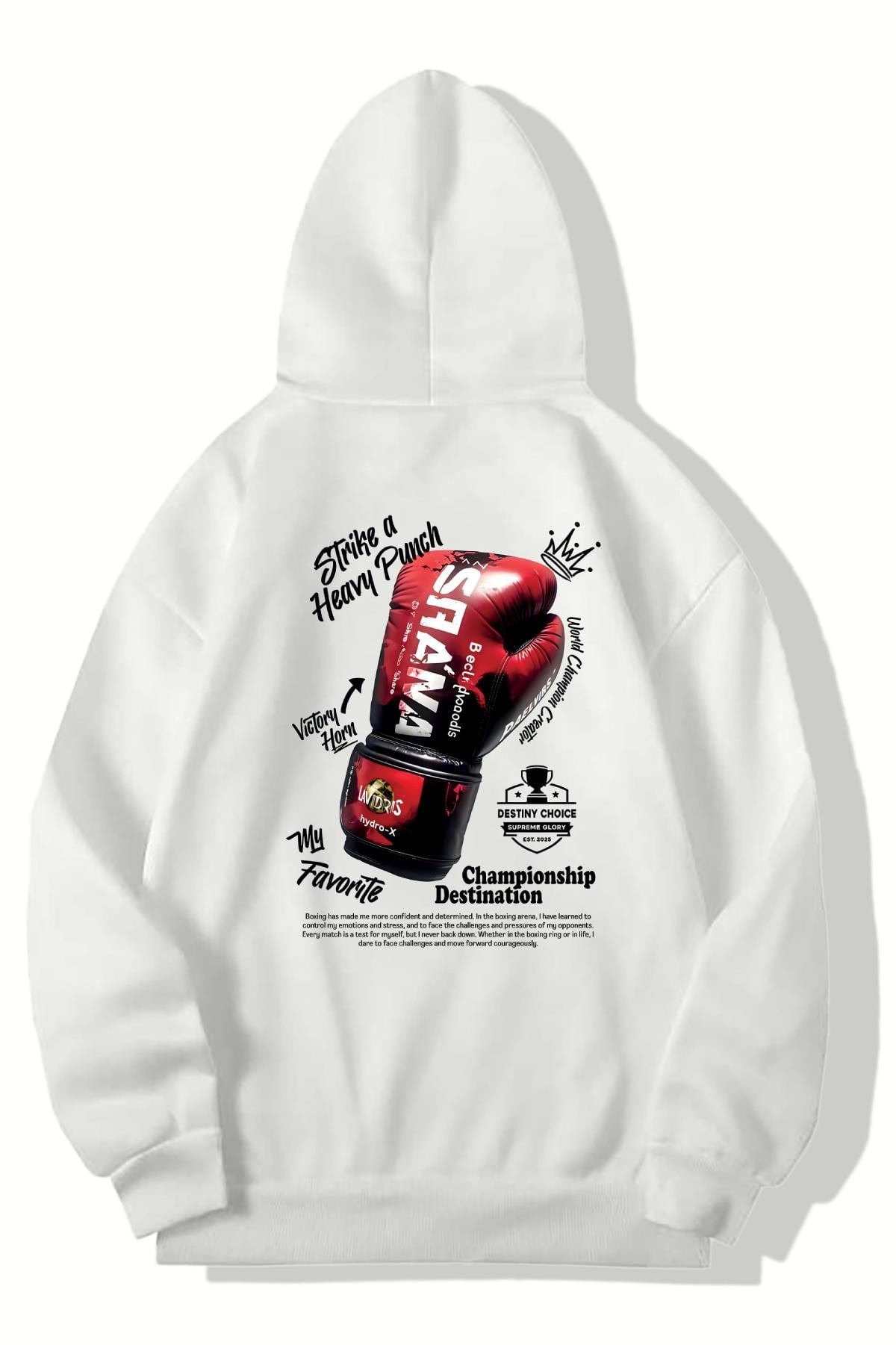 BRZ Collection Unisex Oversize Saana Boks Hoodie (BEYAZ)