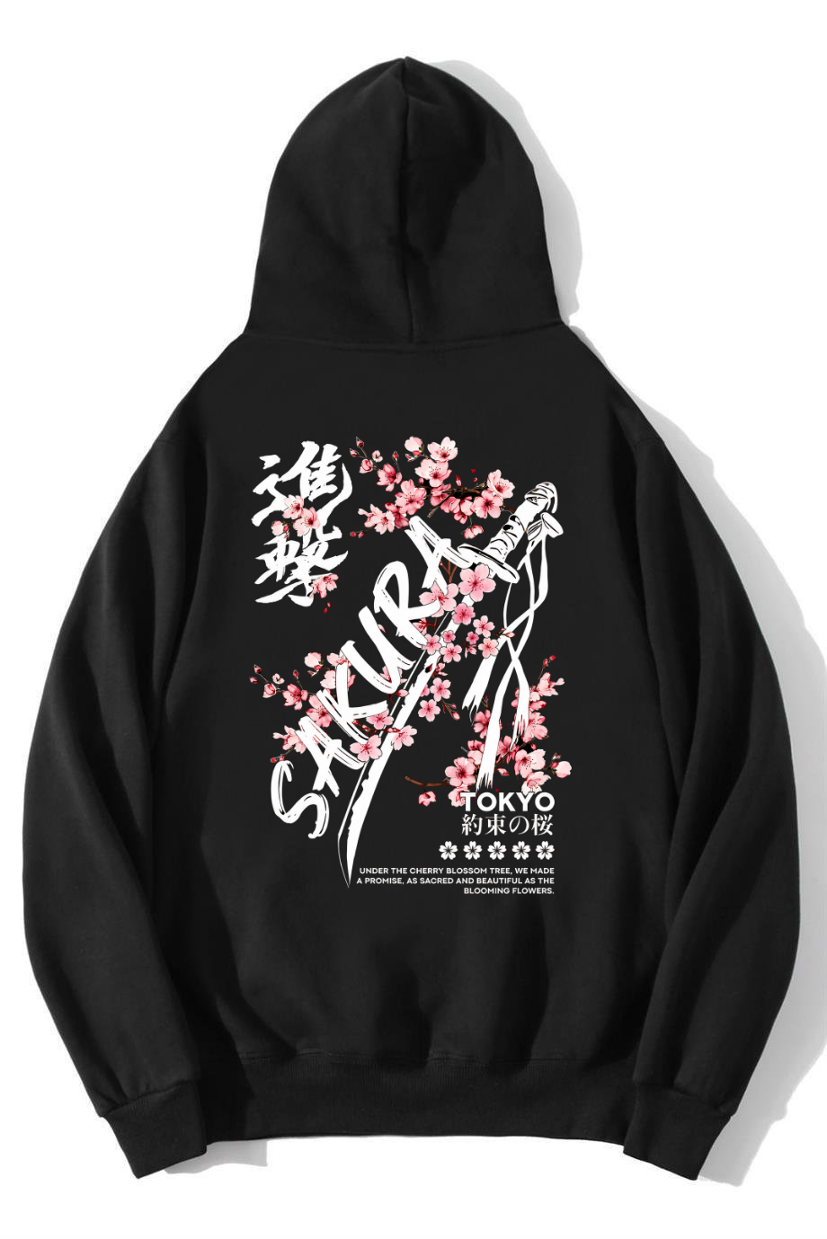 BRZ Collection Unisex Oversize Sakura Tokyo Hoodie Siyah