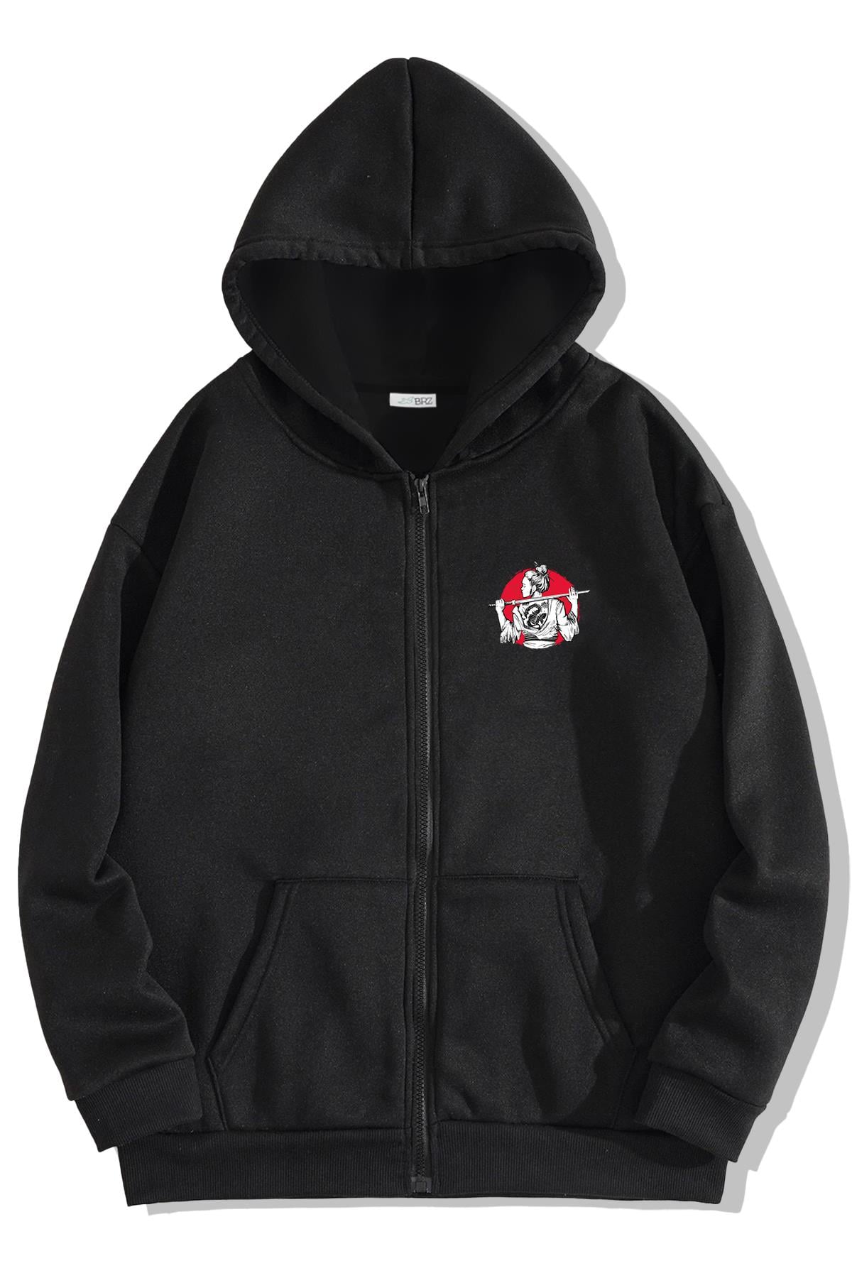 BRZ Collection Unisex Oversize Samurai Girl Fermuarlı Hoodie