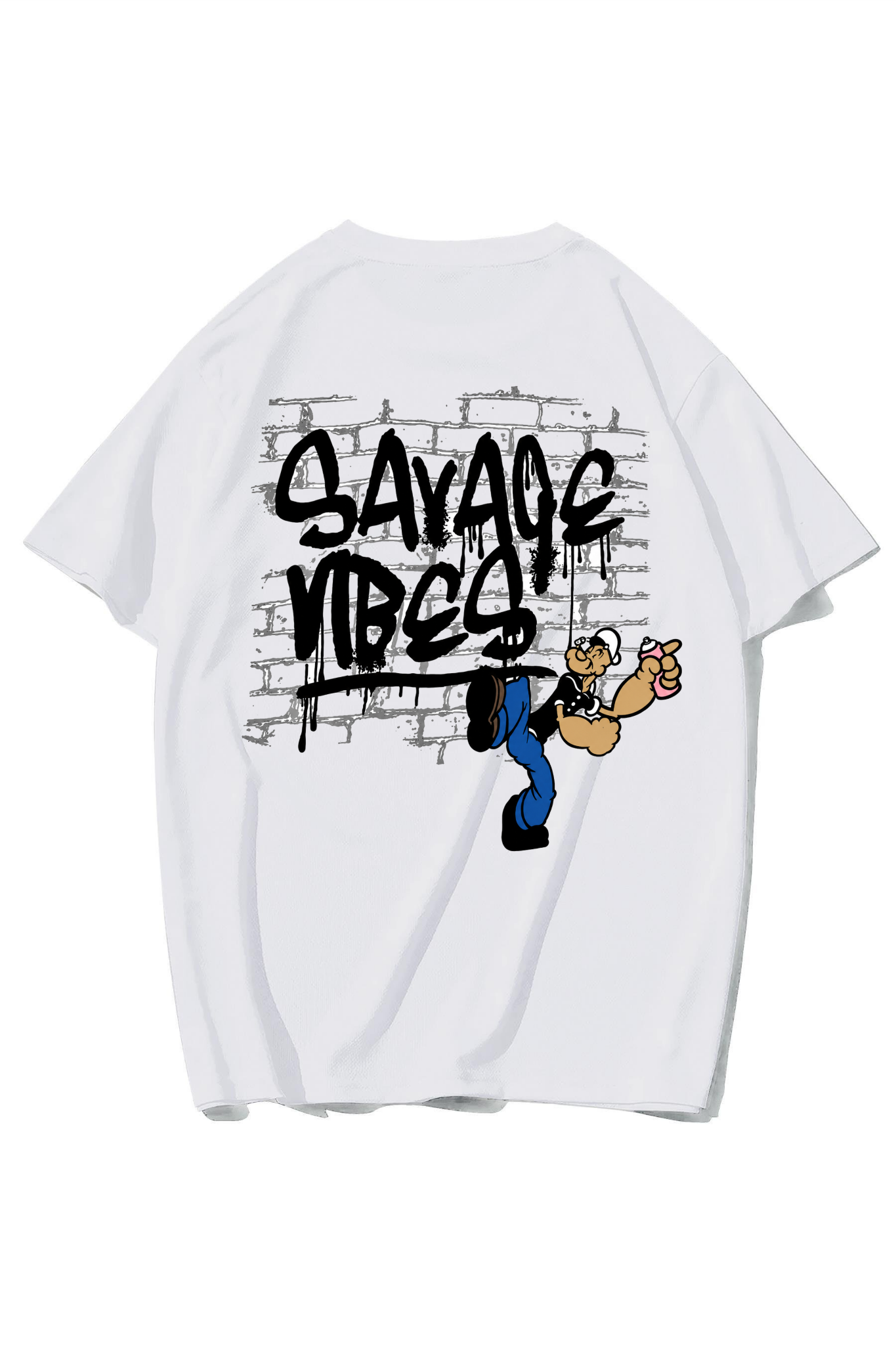 BRZ Collection Unisex Oversize Savage Vibes T-shirt (BEYAZ)