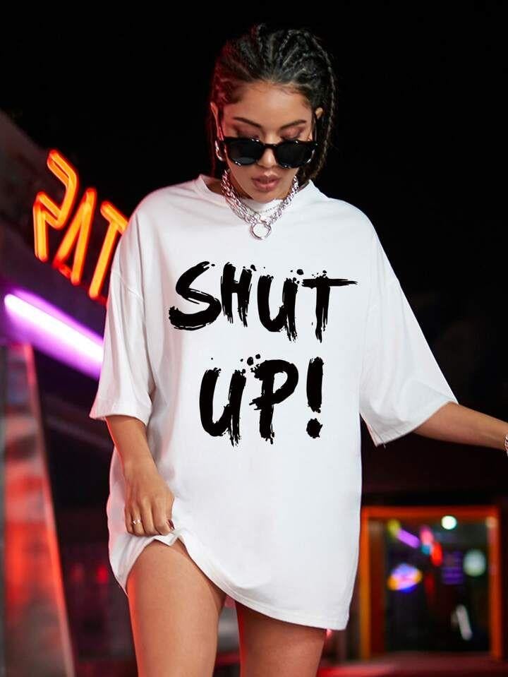 BRZ Collection Unisex Oversize Shut Up! T-Shirt (BEYAZ)