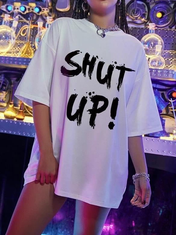 BRZ Collection Unisex Oversize Shut Up! T-Shirt (BEYAZ)