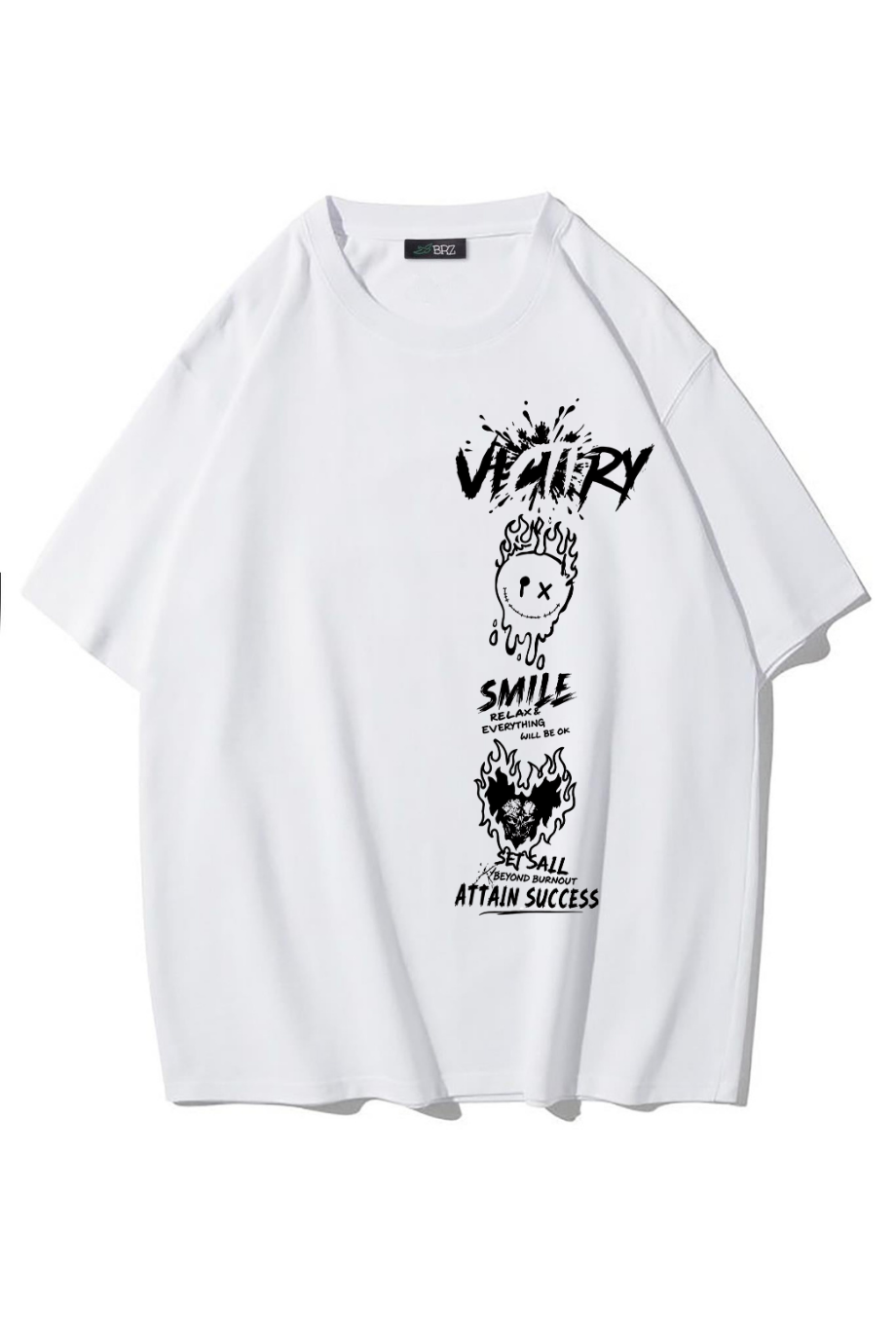 BRZ Collection Unisex Oversize Smile, Attain Success T-shirt (BEYAZ)