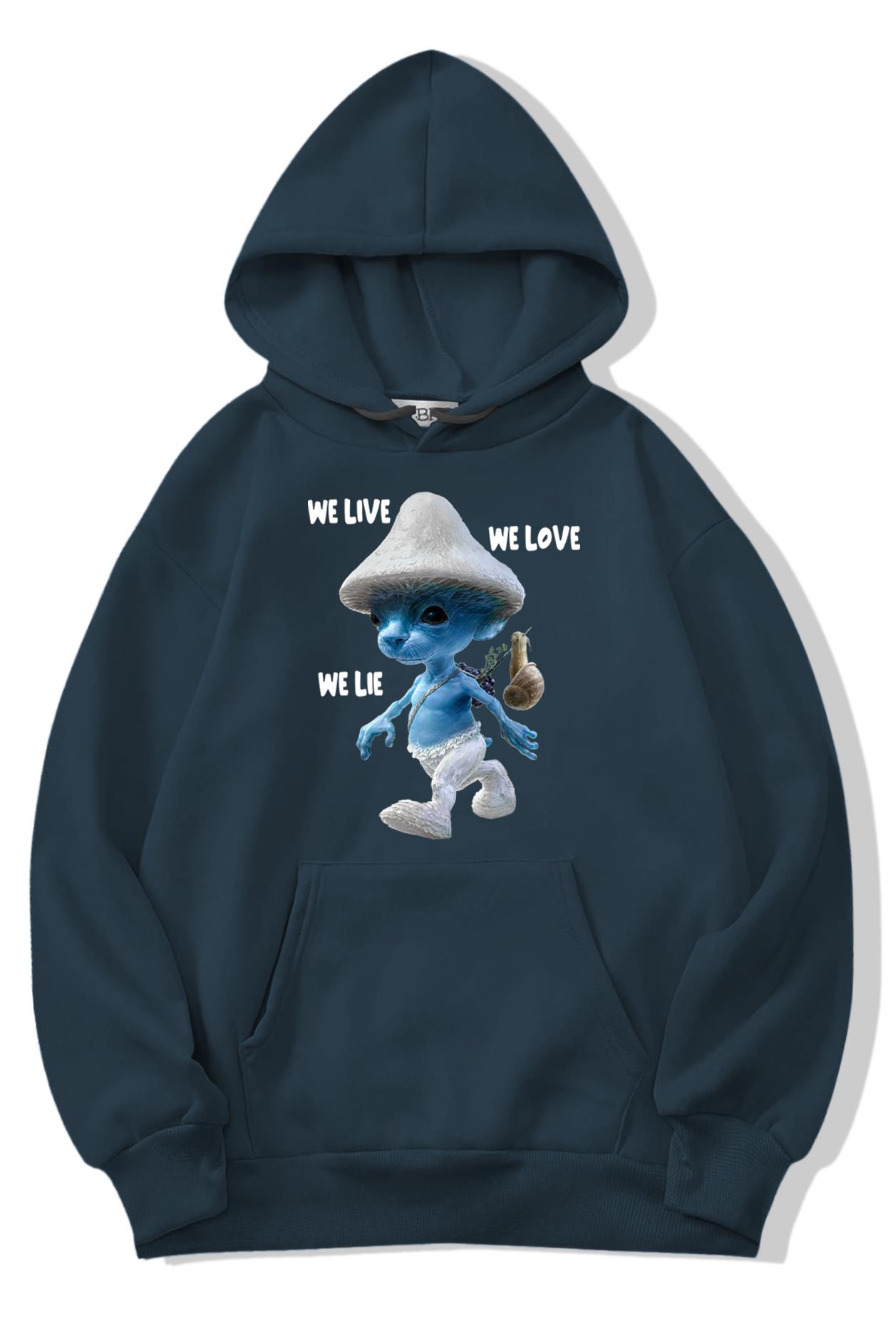 BRZ Collection Unisex Oversize Smurf Cat We Live We Love We Lie Hoodie