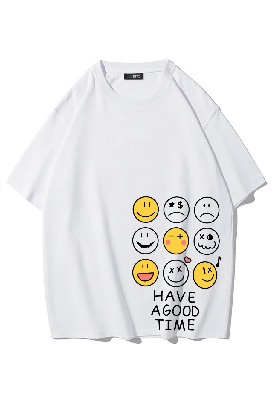 BRZ Collection Unisex Oversize Sol Alt Baskılı Have A Good Time T-shirt (BEYAZ)