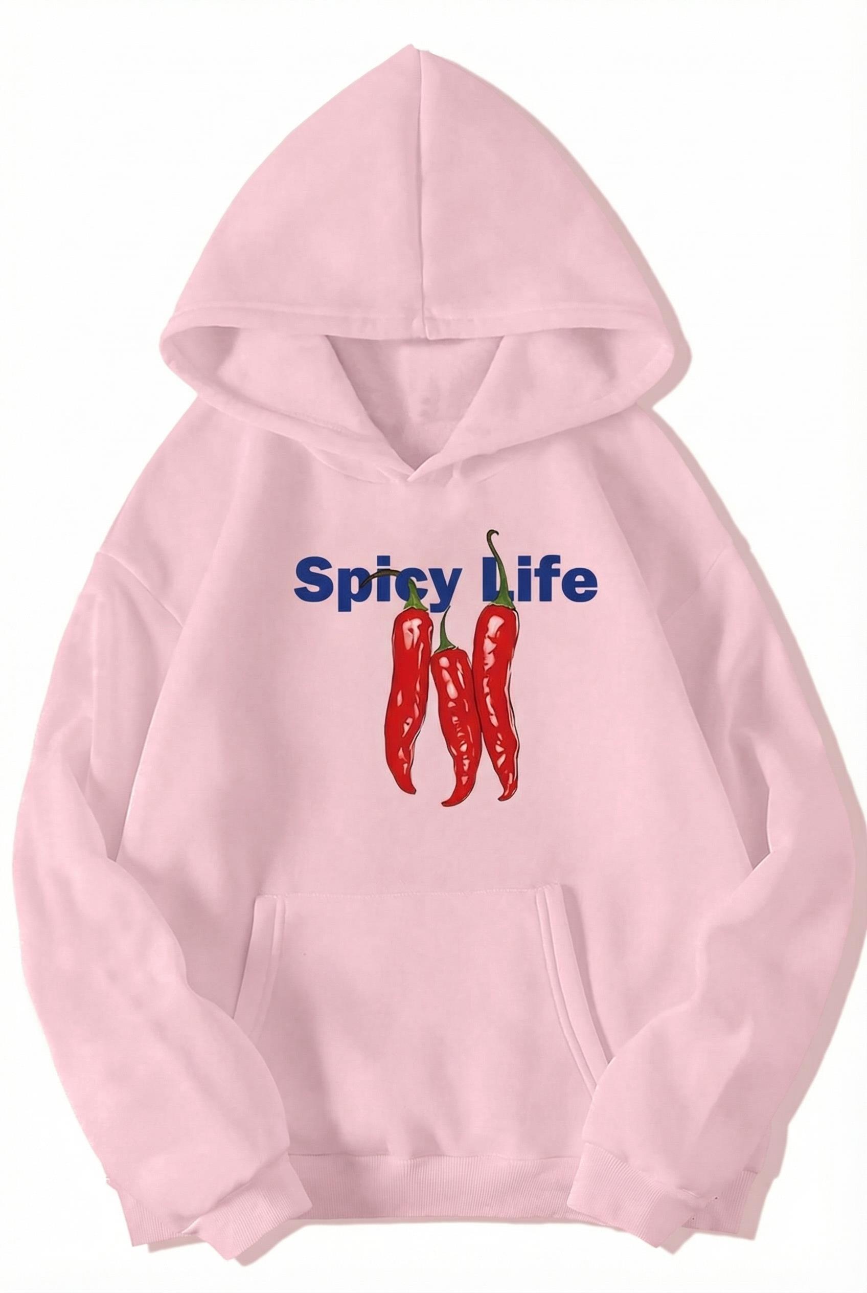 BRZ Collection Unisex Oversize Spicy Life Hoodie (AÇIK PEMBE)