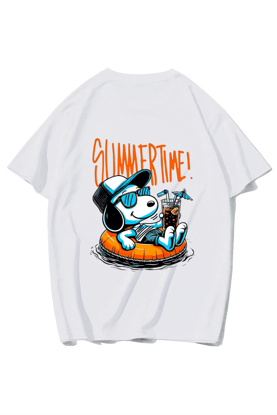 BRZ Collection Unisex Oversize Summertime Snoopy T-shirt (BEYAZ)