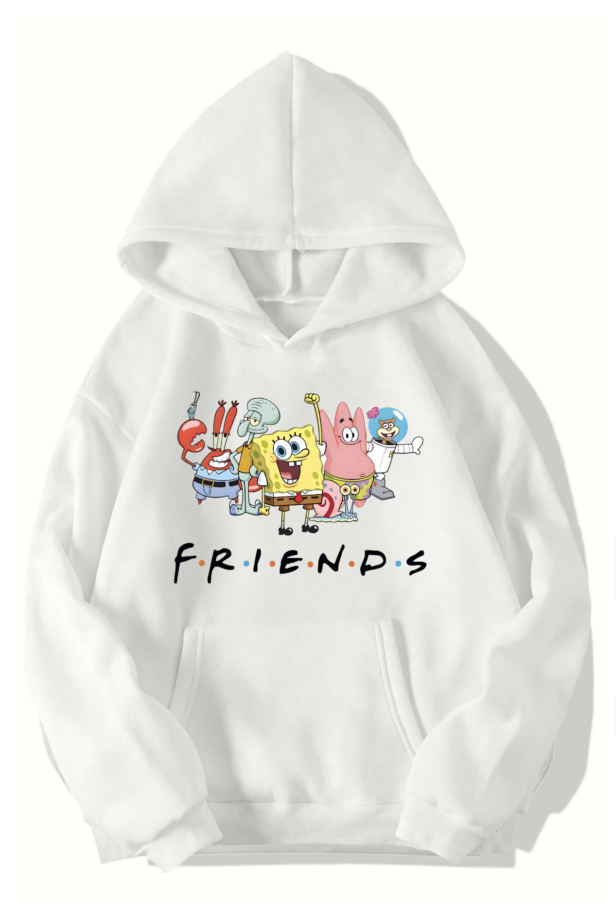 BRZ Collection Unisex Oversize Sunger Bob Friends Hoodie (BEYAZ)