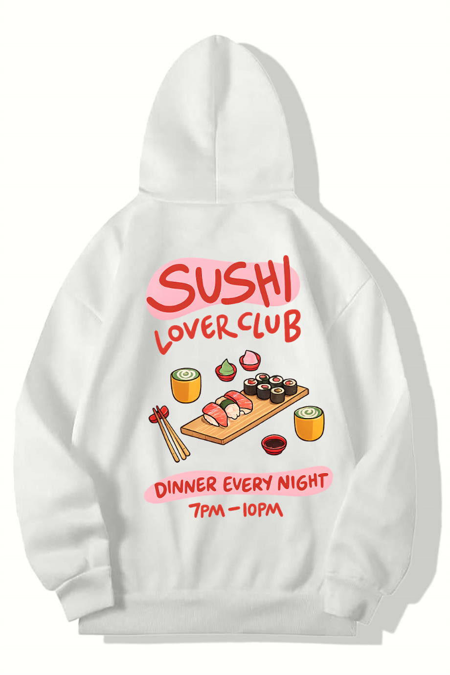 BRZ Collection Unisex Oversize Sushi Lover Club HOODIE (BEYAZ)