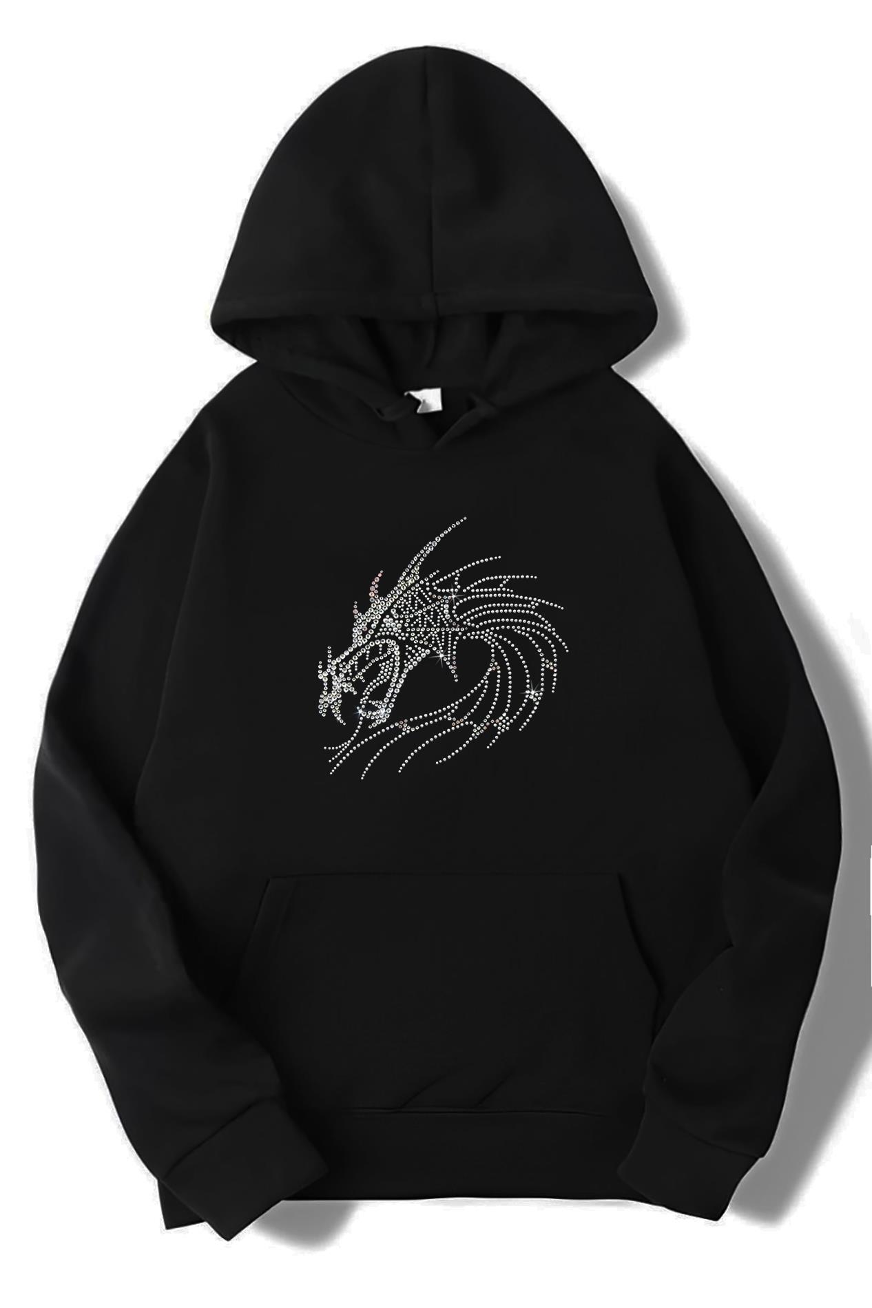 BRZ Collection Unisex Oversize Taşlı Dragon Hoodie