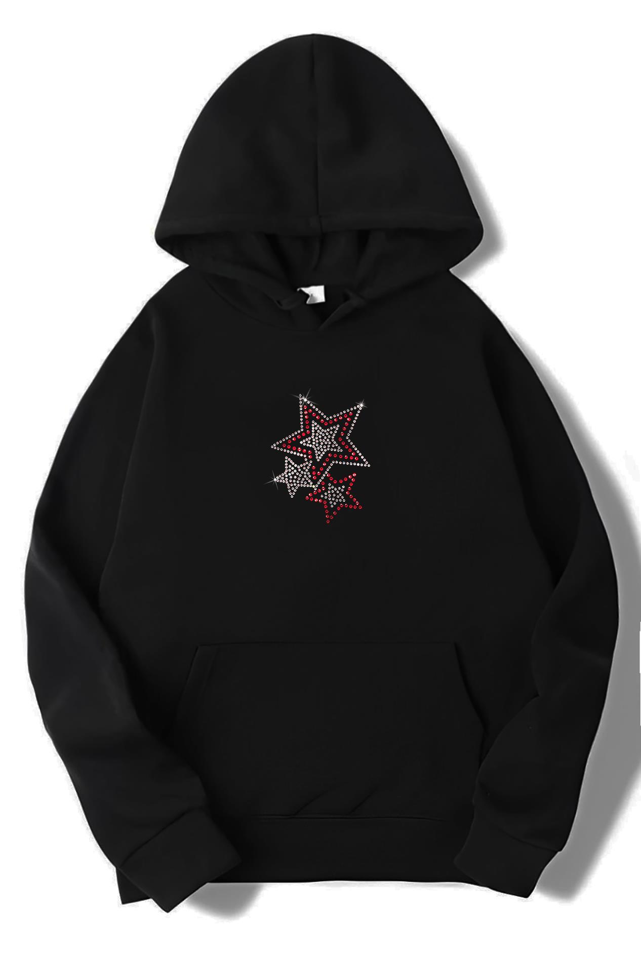 BRZ Collection Unisex Oversize Taş Baskılı Renkli Yıldızlı Hoodie