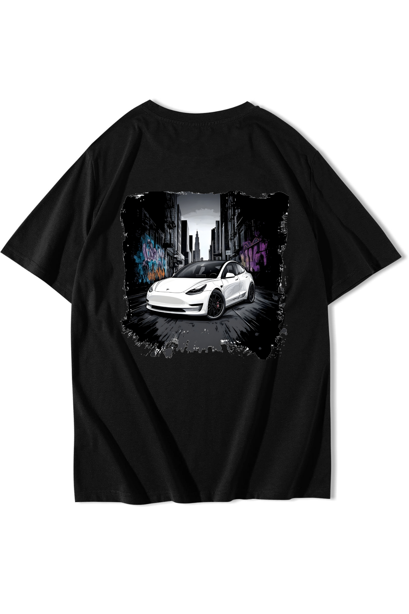 BRZ Collection Unisex Oversize Tesla Street T-shirt Siyah
