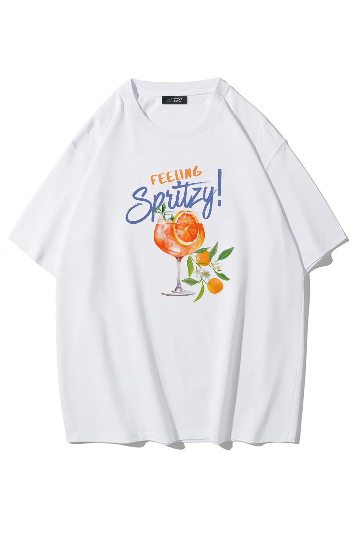 BRZ Collection Unisex Oversize The Aperol Spritz T-shirt Beyaz