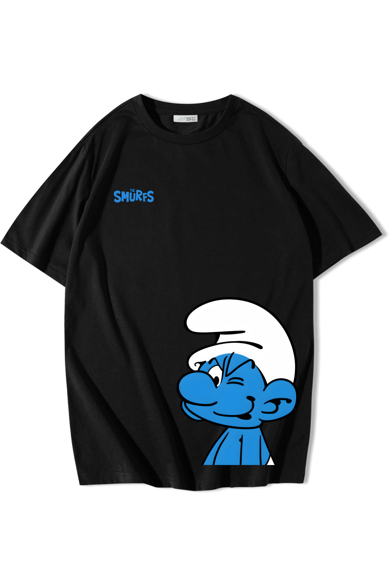 BRZ Collection Unisex Oversize The Smurfs (Şirinler) T-shirt Siyah