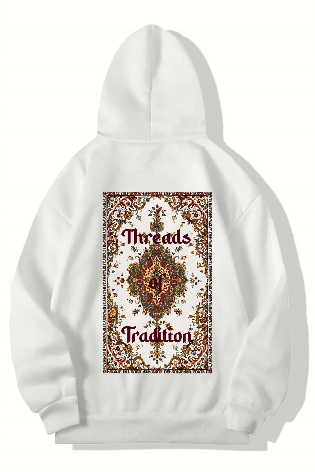 BRZ Collection Unisex Oversize Threads of Tradition Vintage Halı Motifli HOODIE (BEYAZ)