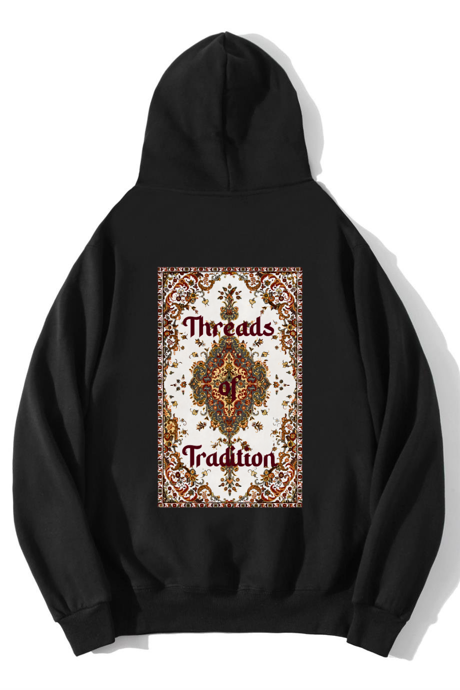 BRZ Collection Unisex Oversize Threads of Tradition Vintage Halı Motifli Hoodie Siyah