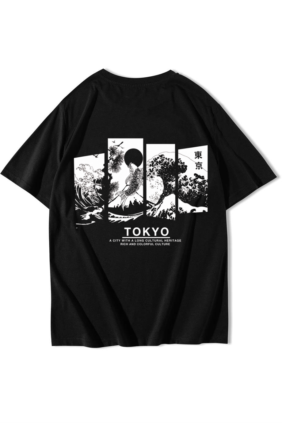 BRZ Collection Unisex Oversize Tokyo Culture T-shirt Siyah