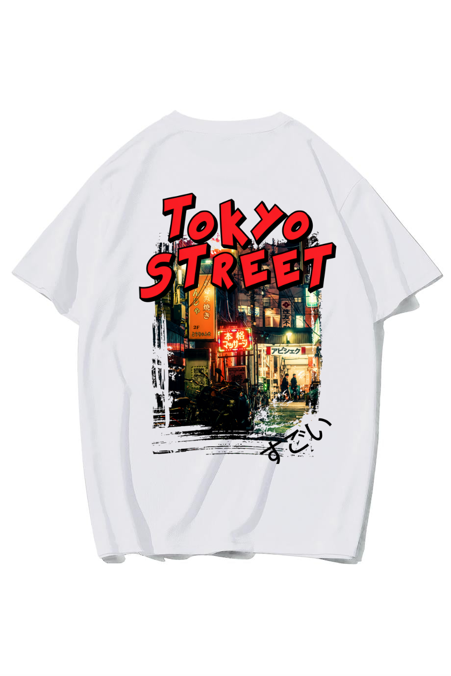 BRZ Collection Unisex Oversize Tokyo Street T-shirt (BEYAZ)