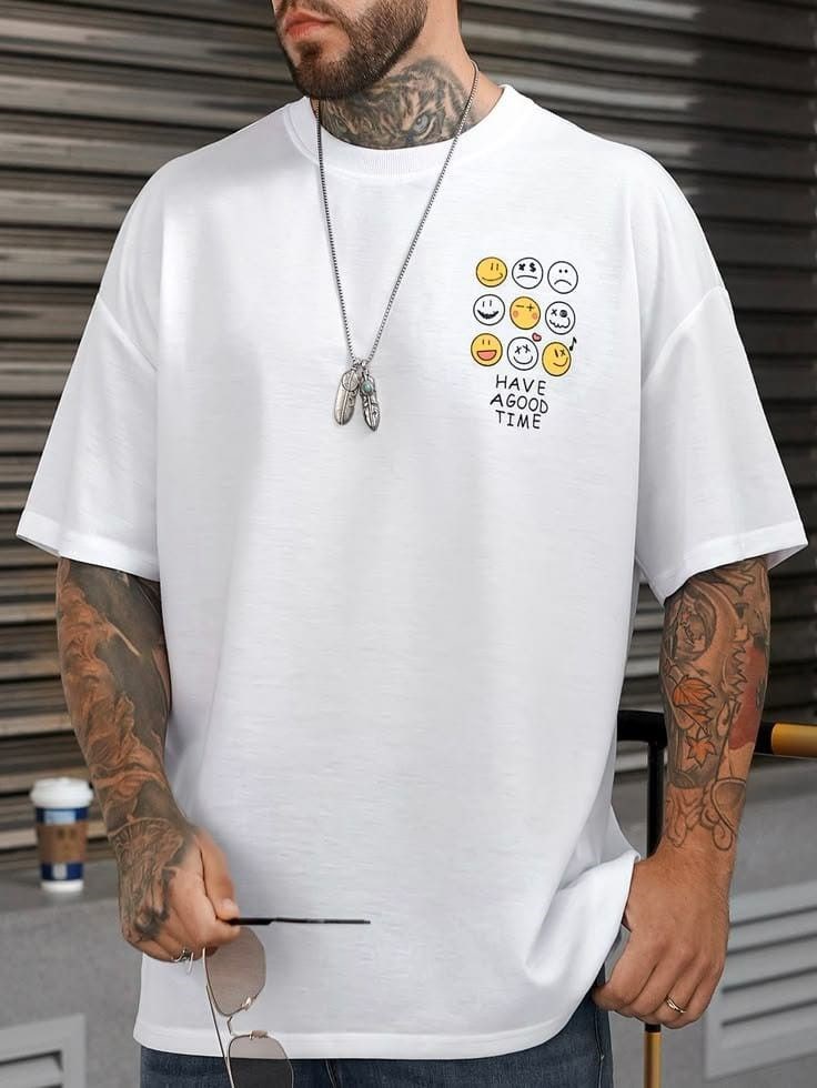 BRZ Collection Unisex Oversize Üst Baskılı Have A Good Time T-shirt (BEYAZ)