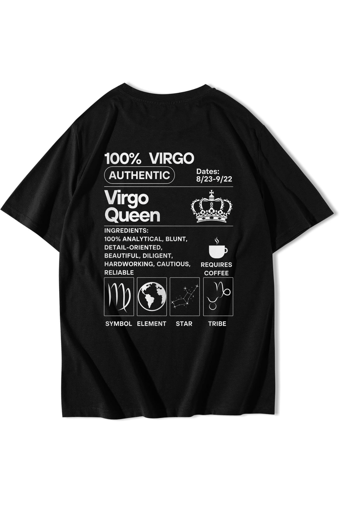 BRZ Collection Unisex Oversize Virgo Queen T-shirt Siyah