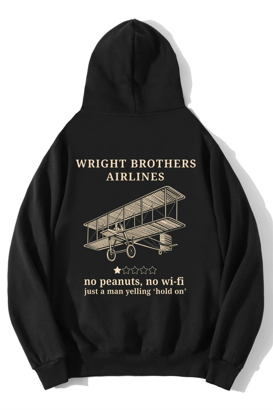 BRZ Collection Unisex Oversize Wright Brothers Airlines Hoodie Siyah