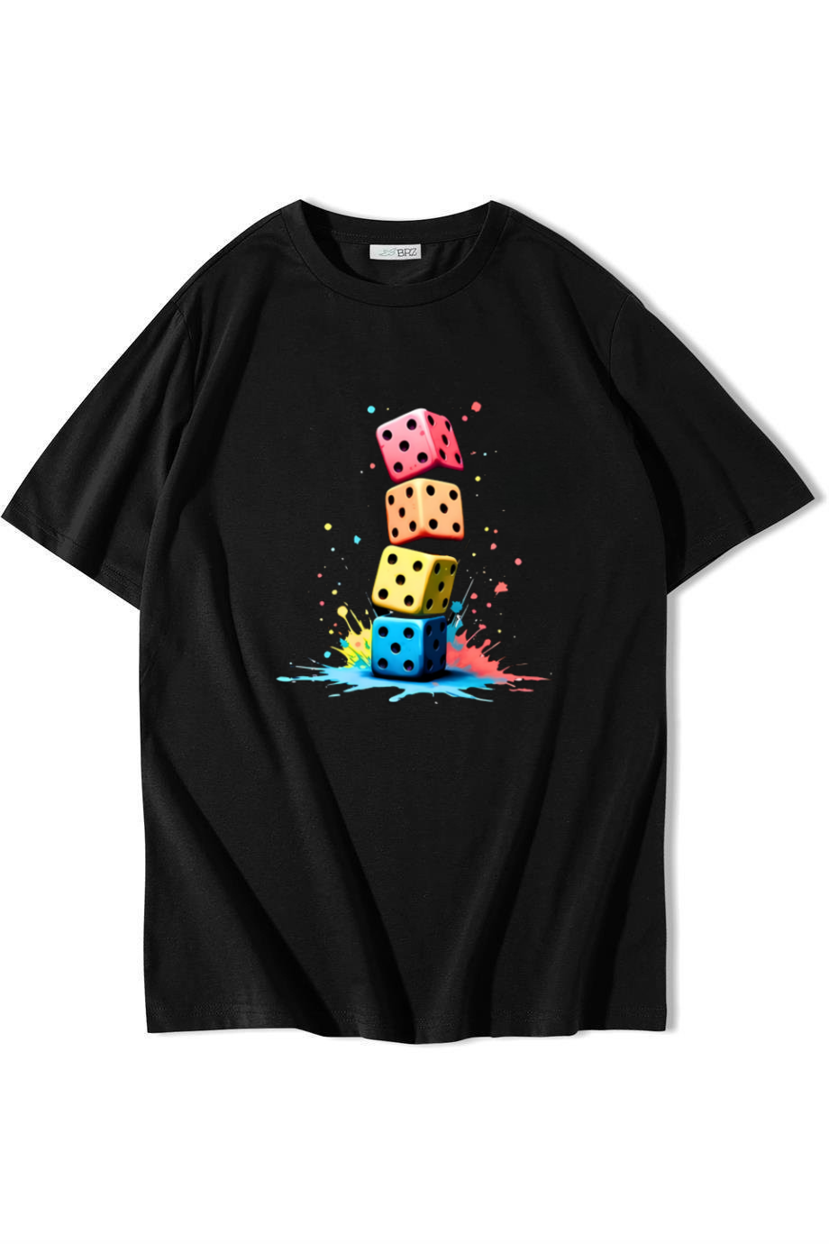 BRZ Collection Unisex Oversize Zar Baskılı T-shirt Siyah