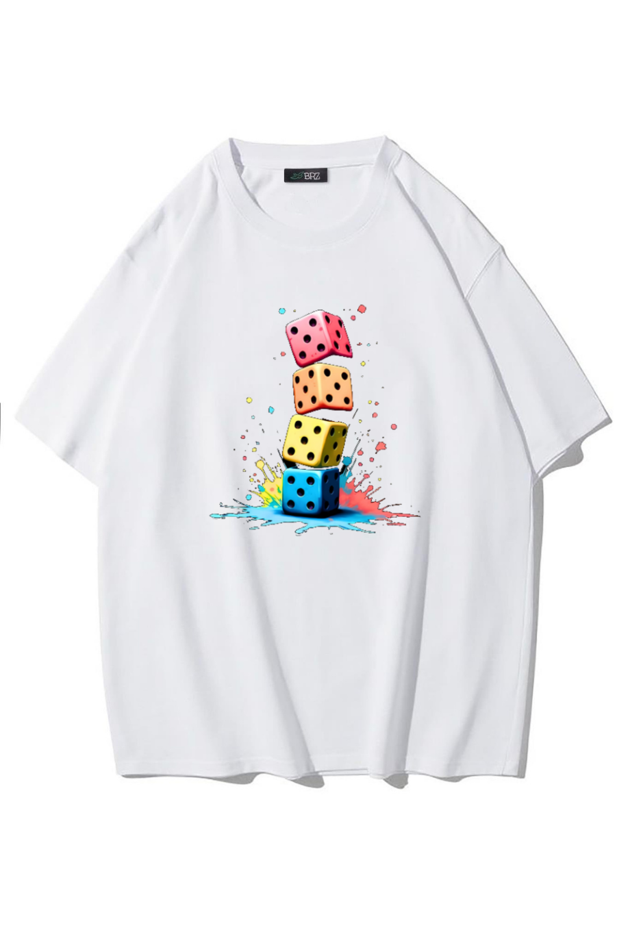 BRZ Collection Unisex Oversize Zar Baskılı T-shirt (BEYAZ)