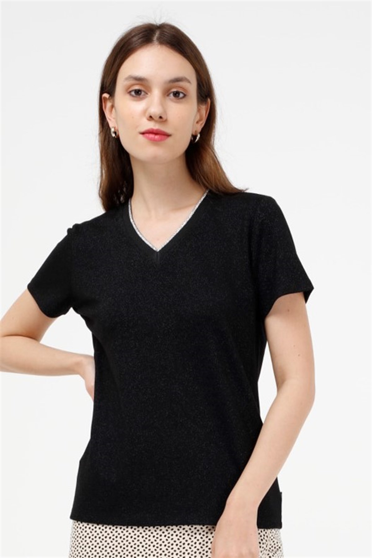 BRZ Collection Viskon V Yaka Kadın Kısa Kollu T-shirt