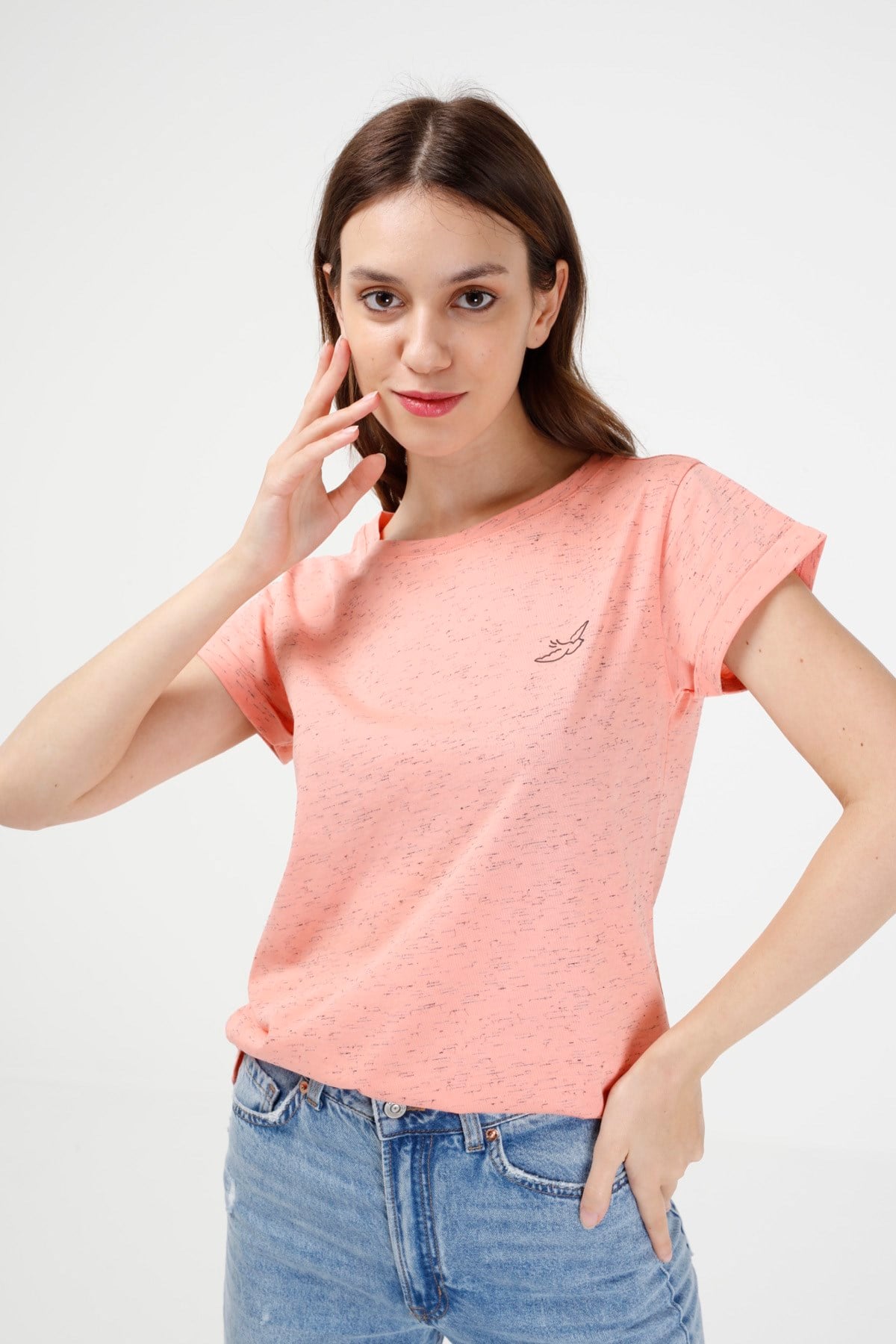 BRZ Collection Yavru Ağzı Siyah Kırçıllı Kadın Kısa Kollu T-shirt