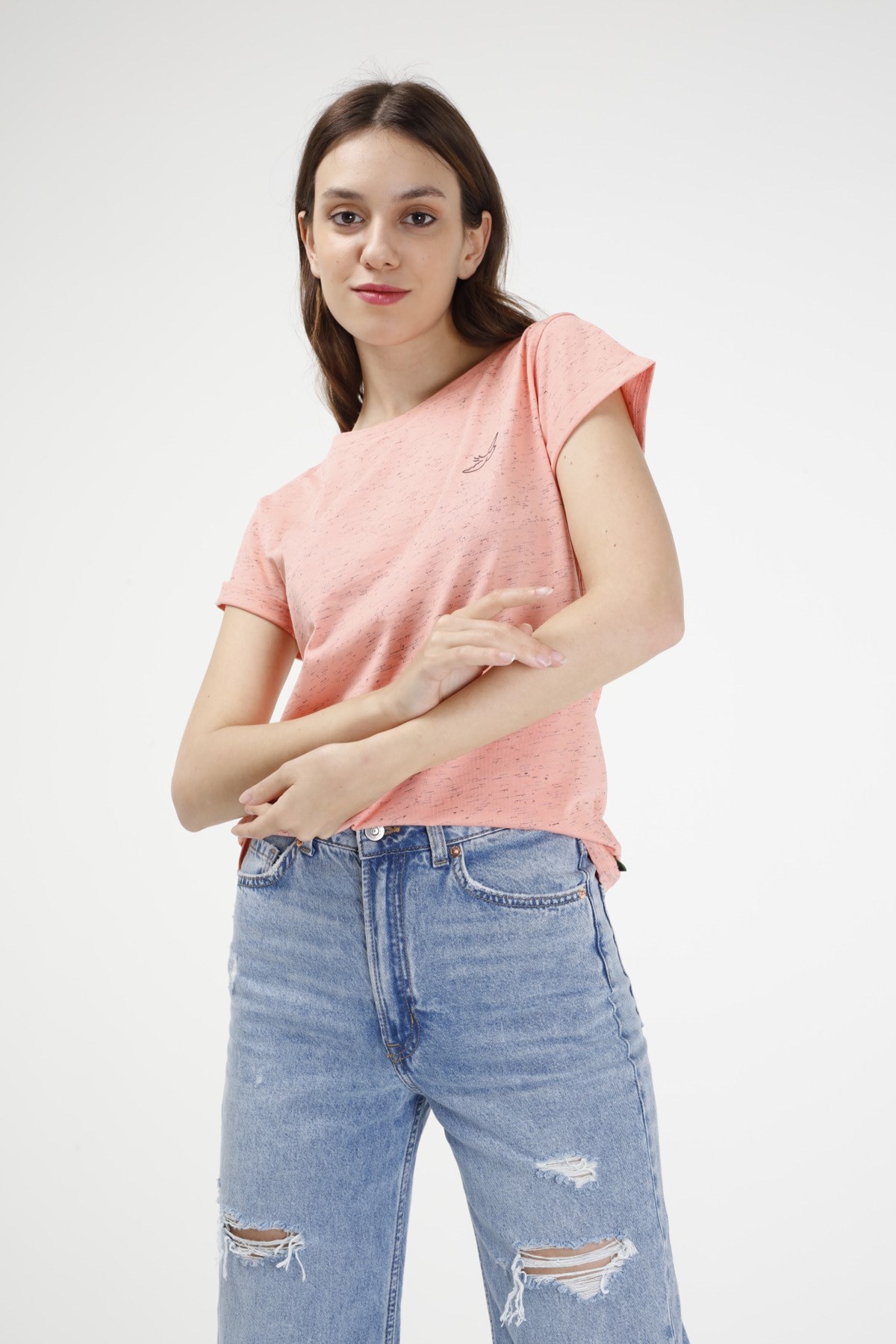BRZ Collection Yavru Ağzı Siyah Kırçıllı Kadın Kısa Kollu T-shirt