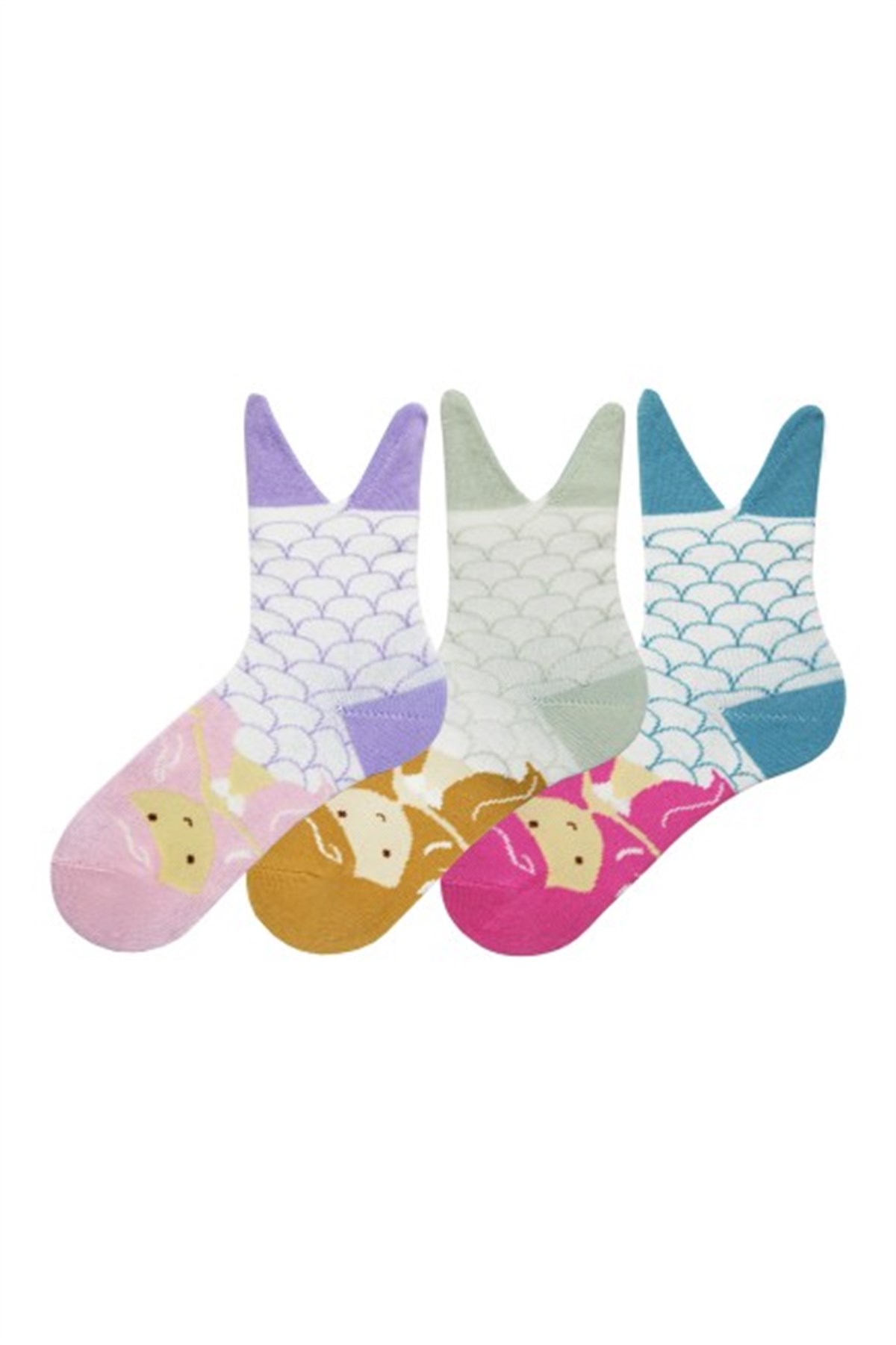 BRZ Kids 3D Deniz Kızı Desenli Kız Çocuk Çorabı 3Lü Set