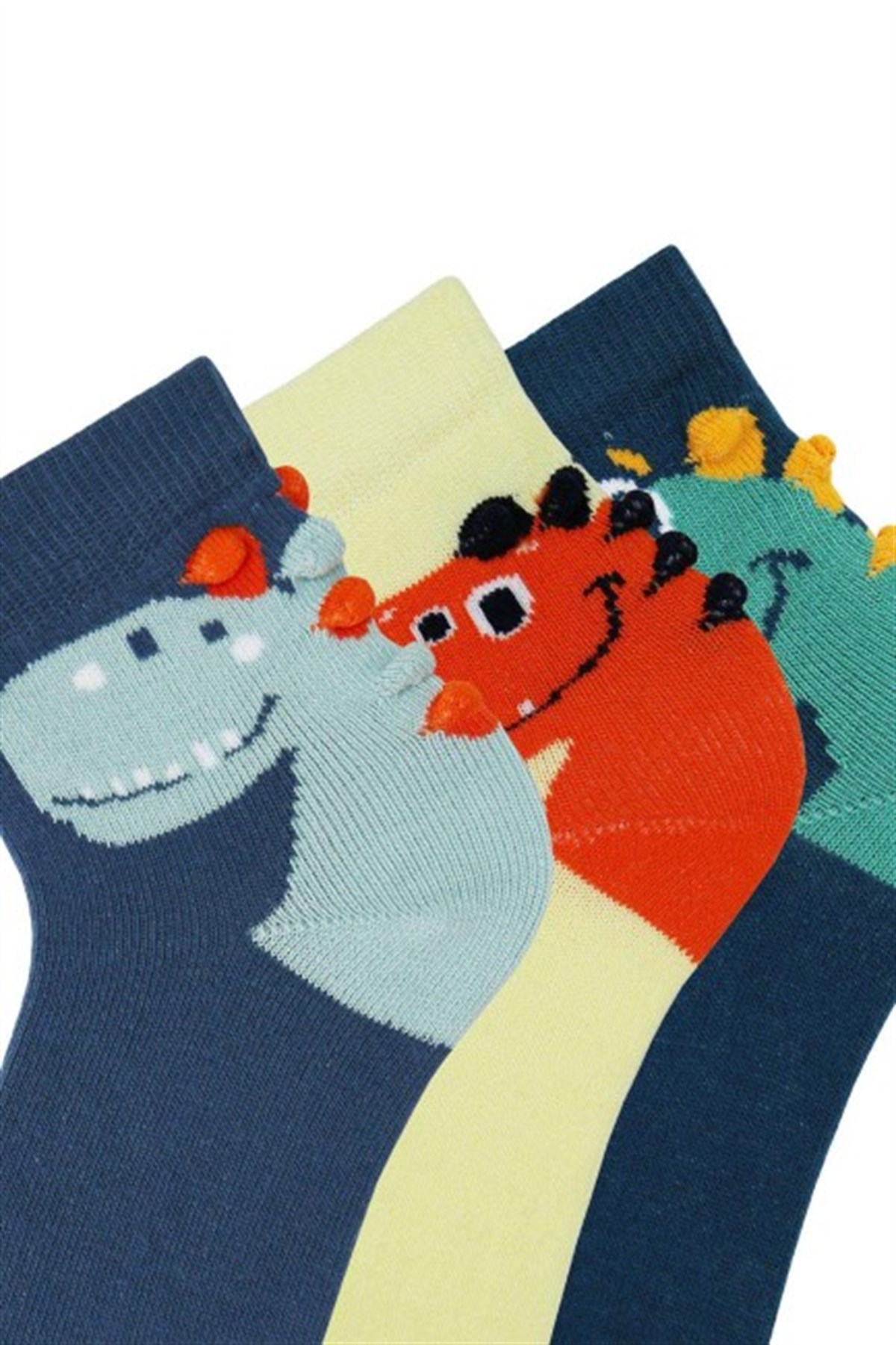 BRZ Kids 3D Dinazor  Desenli Erkek Çocuk Çorabı 3lü Set