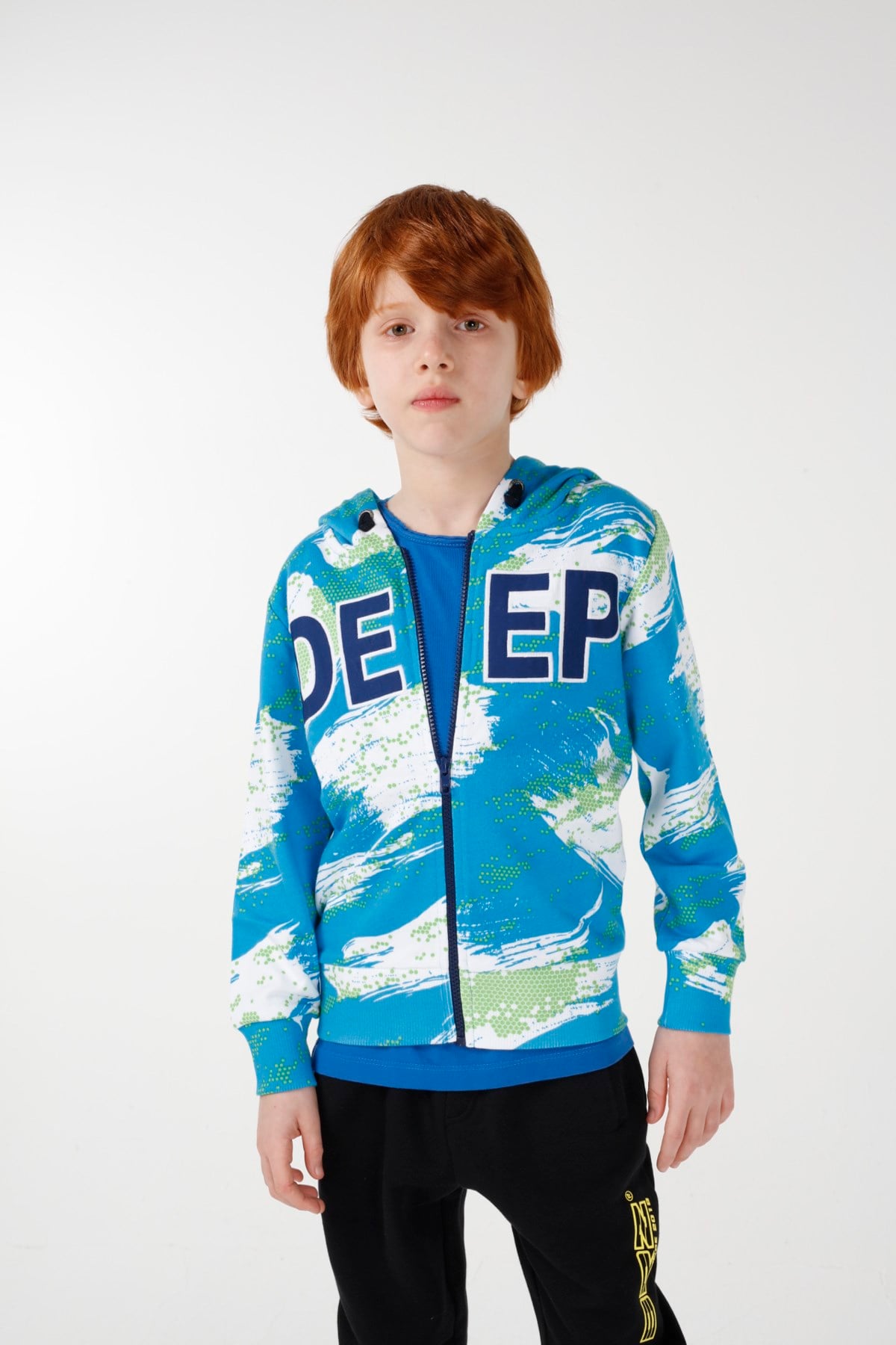 BRZ Kids Baskılı Erkek Çocuk Kapüşonlu Fermuarlı Sweatshirt