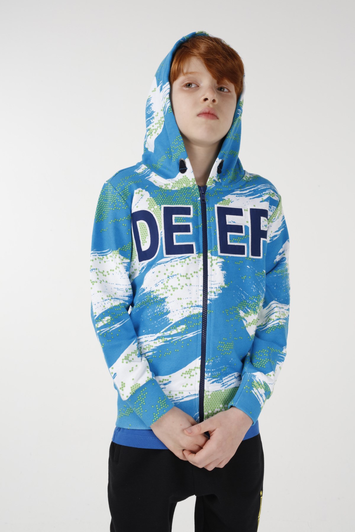 BRZ Kids Baskılı Erkek Çocuk Kapüşonlu Fermuarlı Sweatshirt