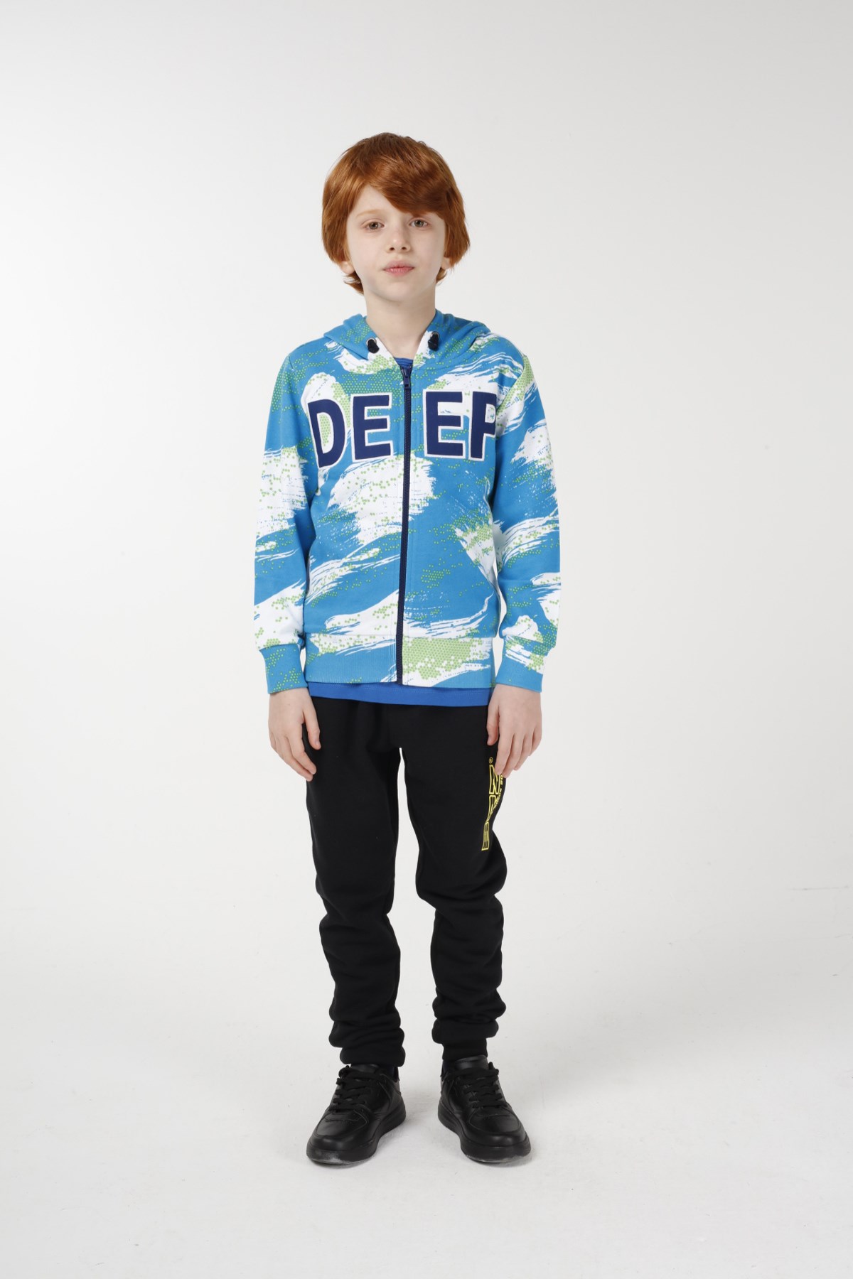 BRZ Kids Baskılı Erkek Çocuk Kapüşonlu Fermuarlı Sweatshirt