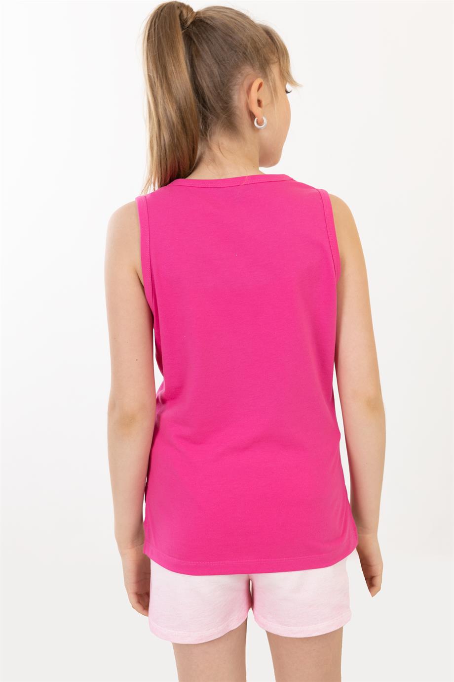 BRZ Kids Baskılı Yırtmaçlı Kız Çocuk Sıfır Kol T-shirt