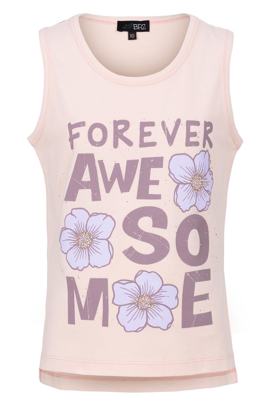 BRZ Kids Baskılı Yırtmaçlı Kız Çocuk Sıfır Kol T-shirt