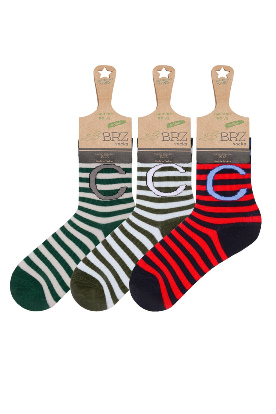 BRZ Kids C Harf Yazılı Erkek Çocuk Çorabı 3lü Set