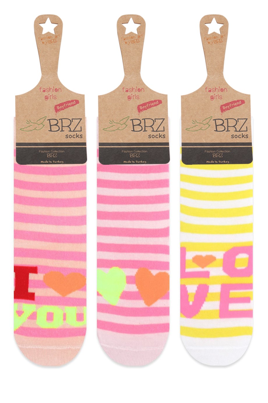 BRZ Kids Çemberli Love Yazılı Kız Çocuk Çorabı 3lü Set