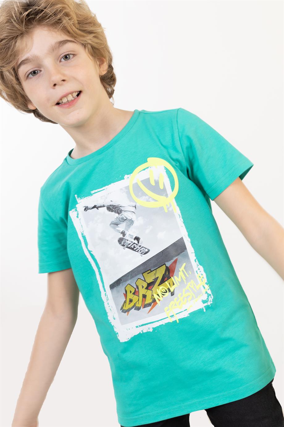 BRZ Kids Erkek Çocuk Baskılı Kısa Kollu T-shirt