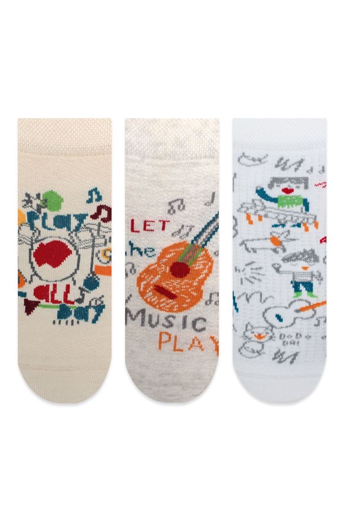 BRZ Kids Gitar Ve Karikatür Desen Erkek Çorabı 3lü Set