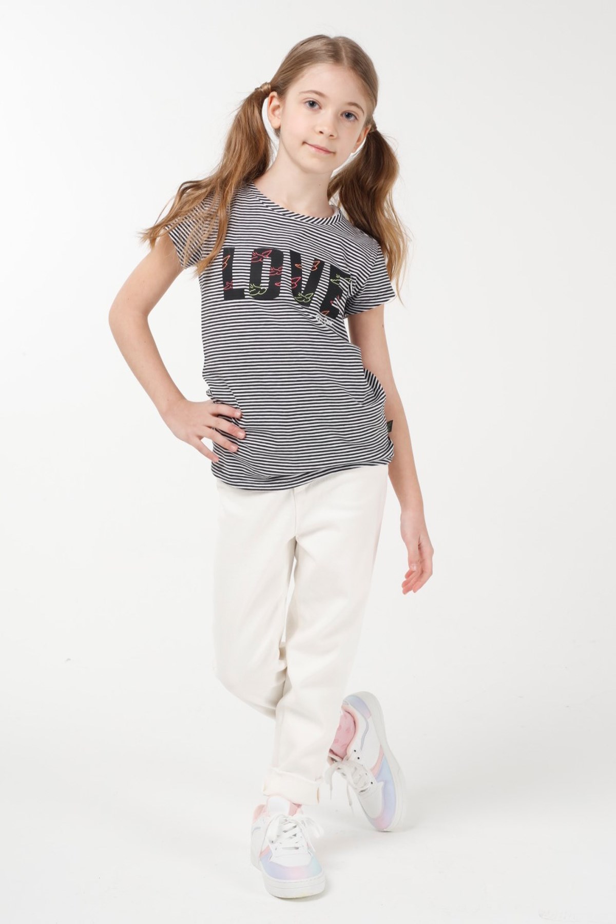 BRZ Kids İpliği Boyalı Kız Çocuk Kısa Kollu T-shirt