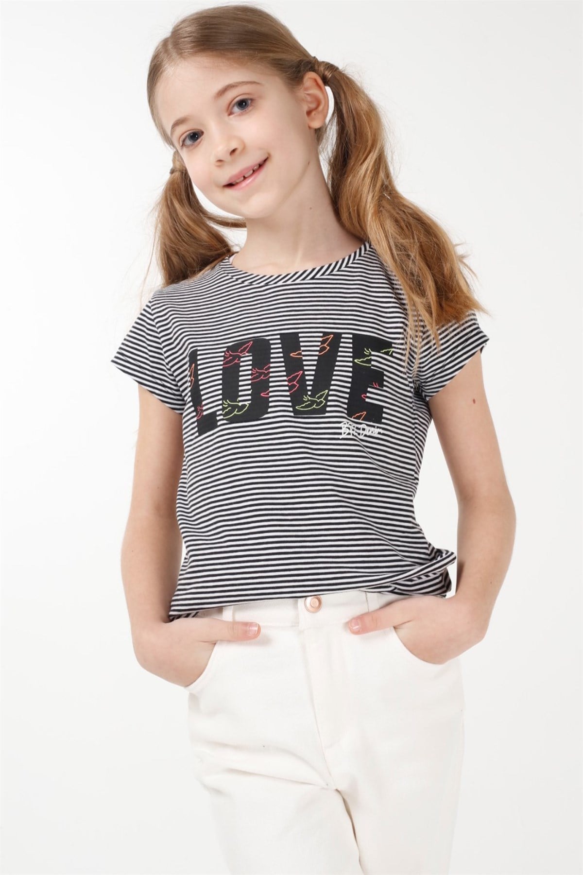 BRZ Kids İpliği Boyalı Kız Çocuk Kısa Kollu T-shirt